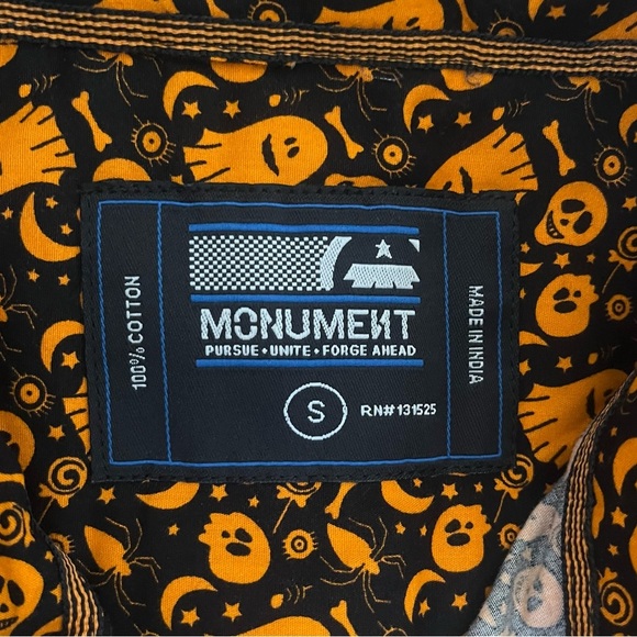 Monument Short Sleeve Button Down Shirt Mens Small Halloween Black Orange NWT - Picture 6 of 8